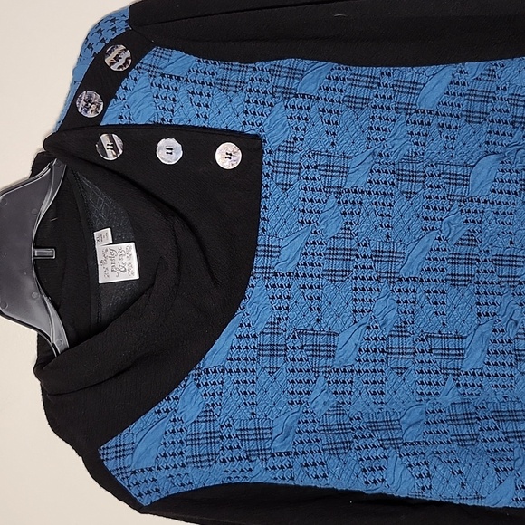 Parsley & Sage Chic Blue and Black Asymmetrical Neck Buttoned Sweater XL - Picture 2 of 9